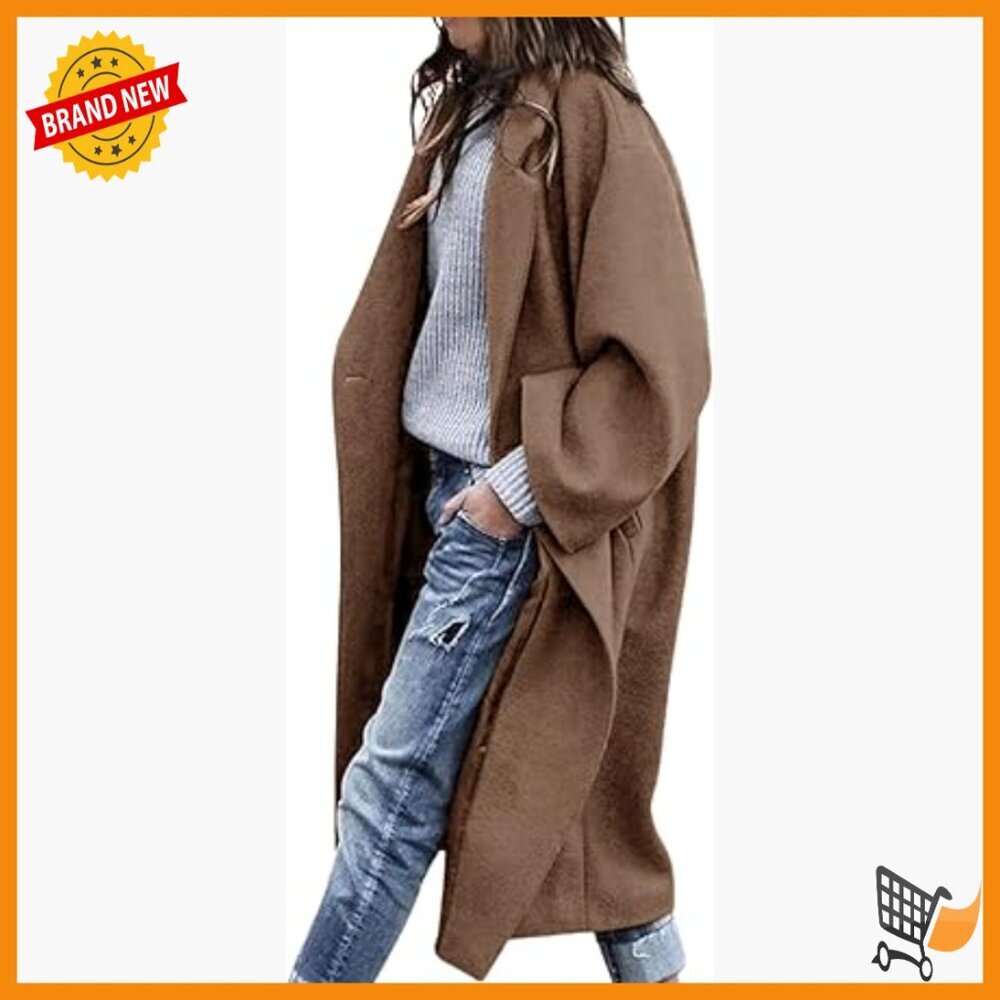 Women's Wool Pea Coat Notch Lapel Single Breasted Mid Length Trench
